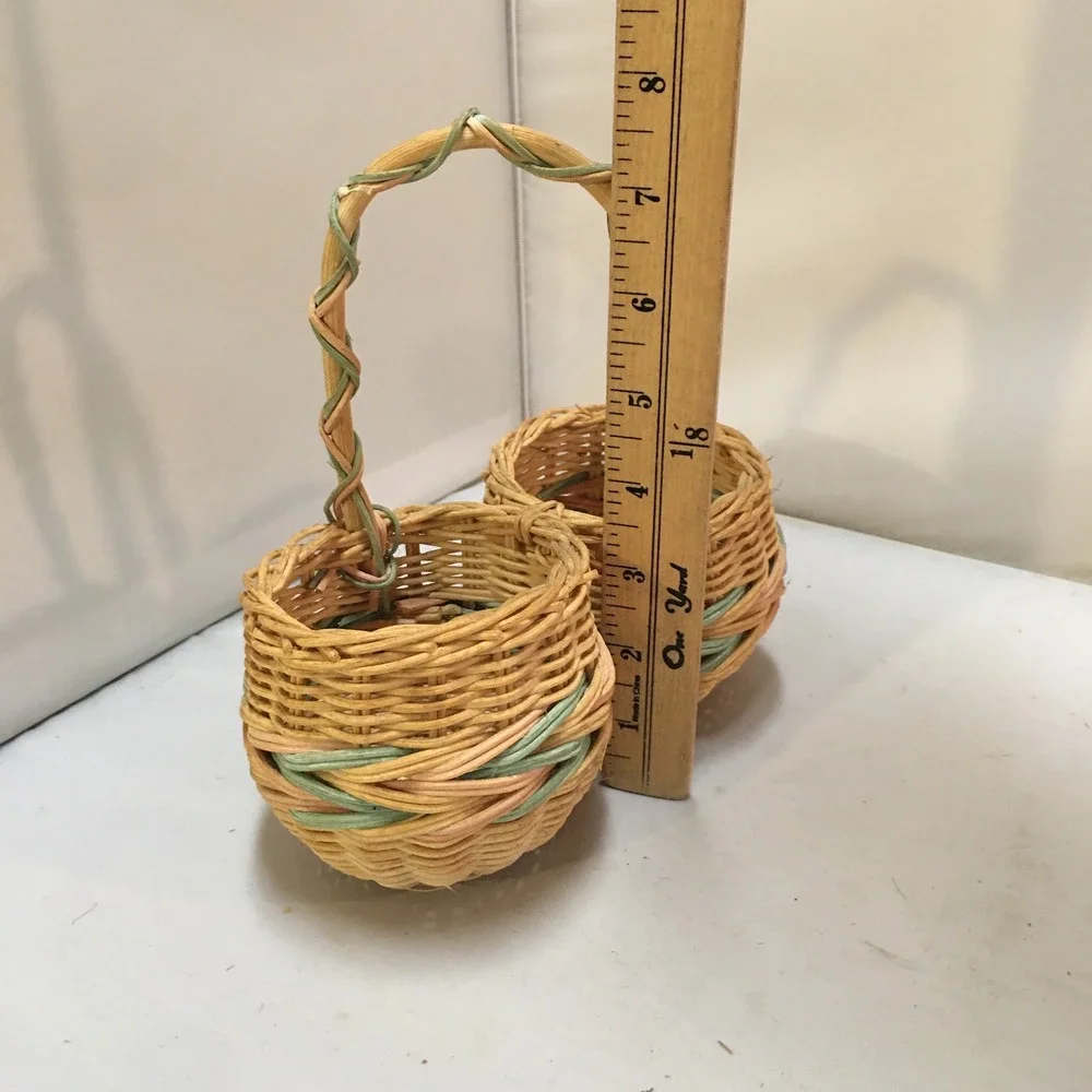 Miniature Double Wicker Basket Unisex Small Tan Pastel Woven Decor Cottagecore